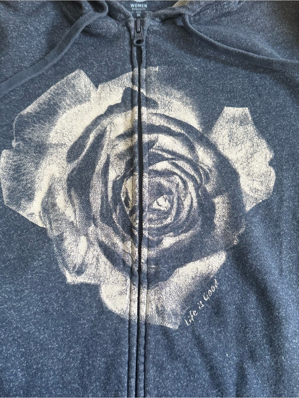 Life Is Good Hoodie Women’s Blue Full Zip Rose Graphic Terry Cotton Floral - Picture 3 of 11